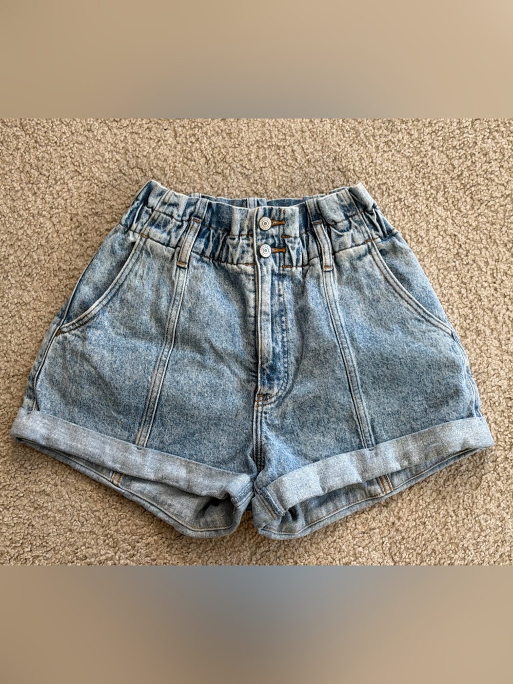 Abercrombie & Fitch Paperbag High-Waist Cuffed Denim Shorts